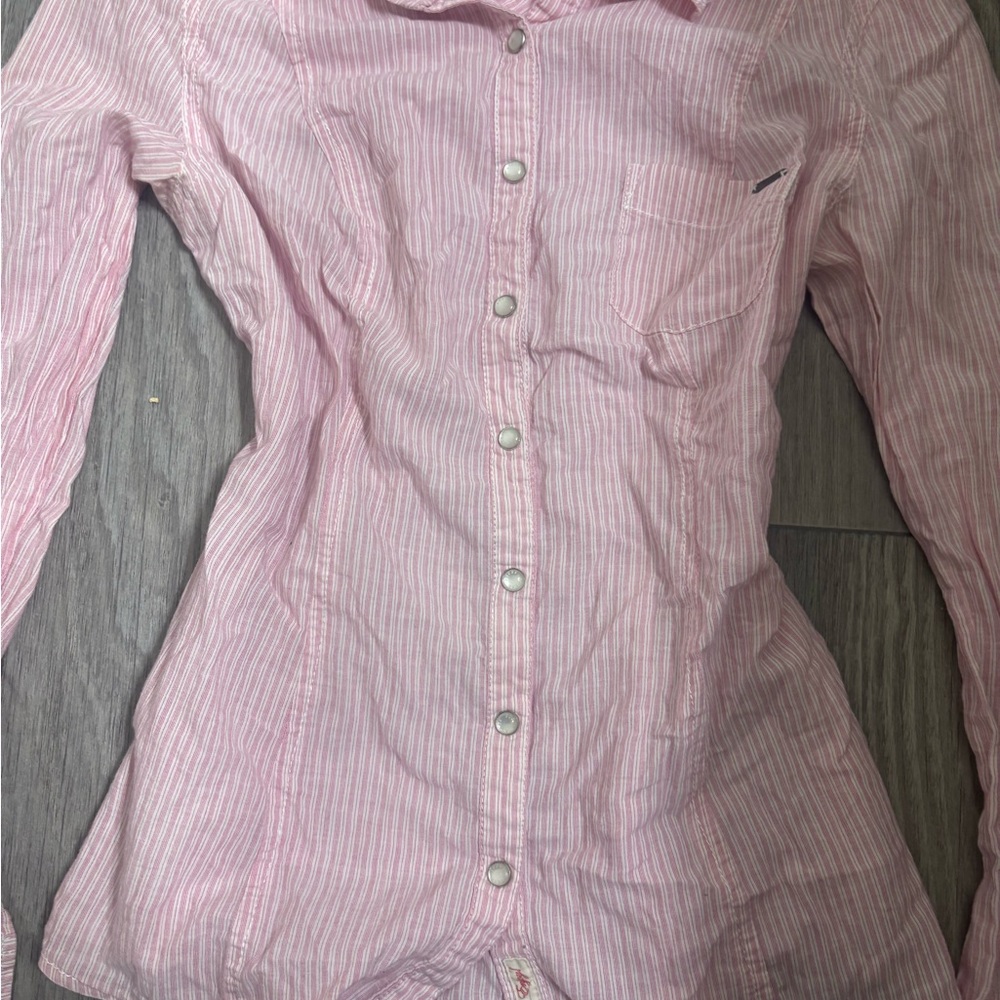 Guess Light Pink Striped Shirt - Picture 2 of 6